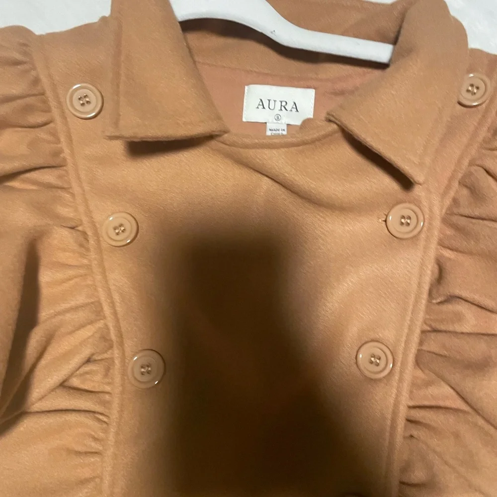 Aura Exaggerated Ruffled Double Breasted Coat Camel NWT SMALL Red dress Botique - Picture 7 of 9